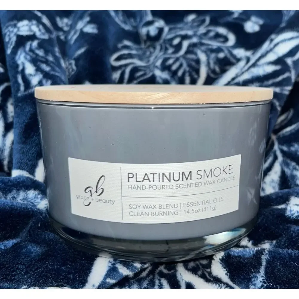 NEW! Grace & Beauty Platinum Smoke Soy Wax Blend Scented Candle 14.5oz